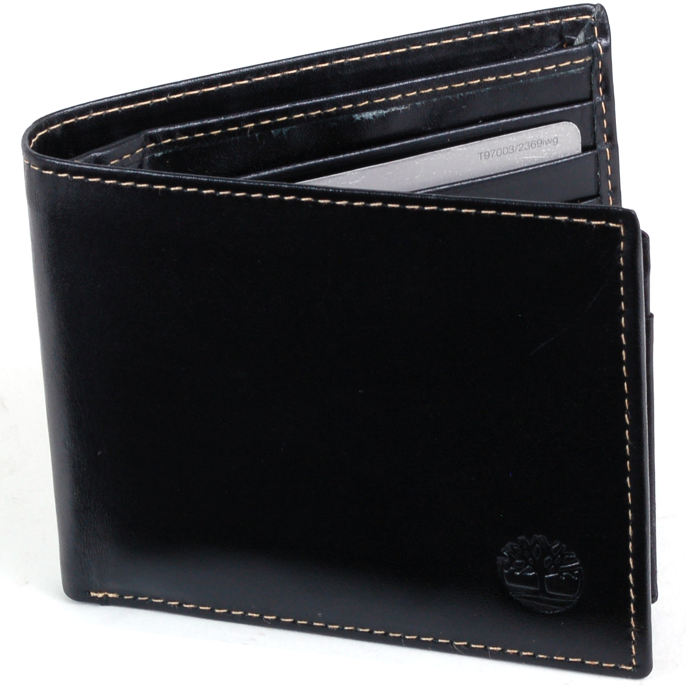 Timberland Mens Wallet Leather Passcase Bifold 2 ID Windows Semi Glossy